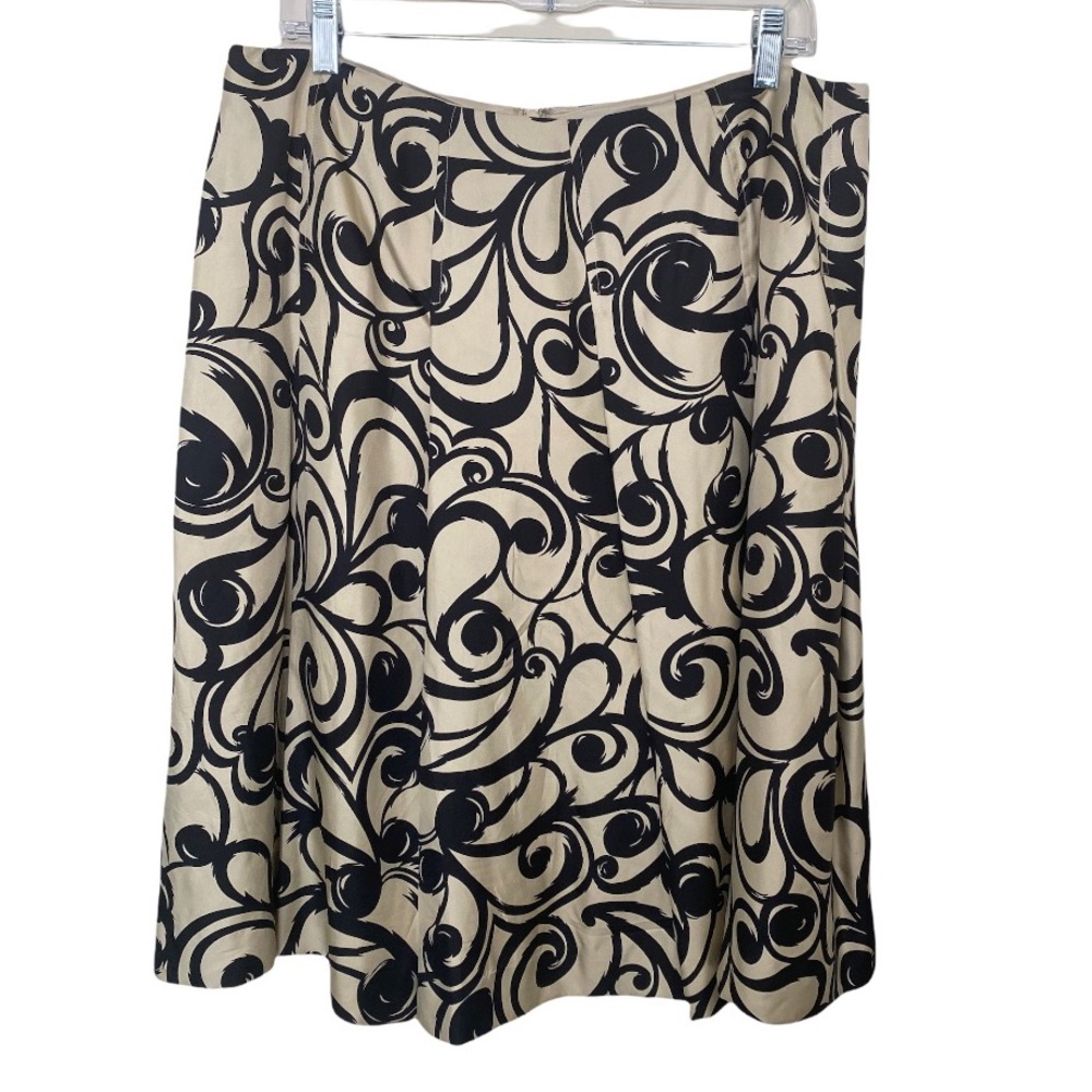 Talbots Tan & Black Printed Pleated Skirt Size 14